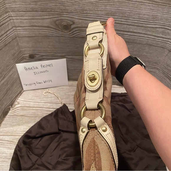 Used in Good Condition Coach Brown and Tan Carly Hobo Purse - Picture 7 of 10